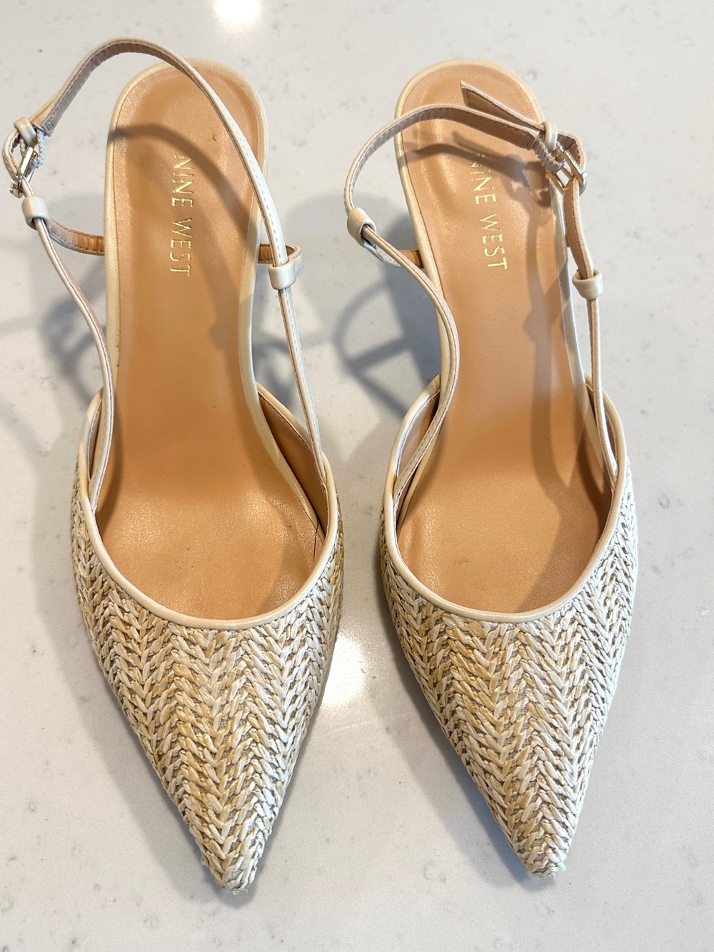 NWOB Nine West Raffia Kitten Heels Size 8.5 Trendy Summer Feminine Resortwear